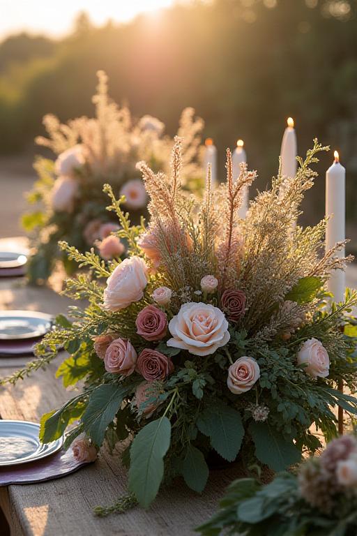 Allestimento floreale per un matrimonio in stile boho-chic.